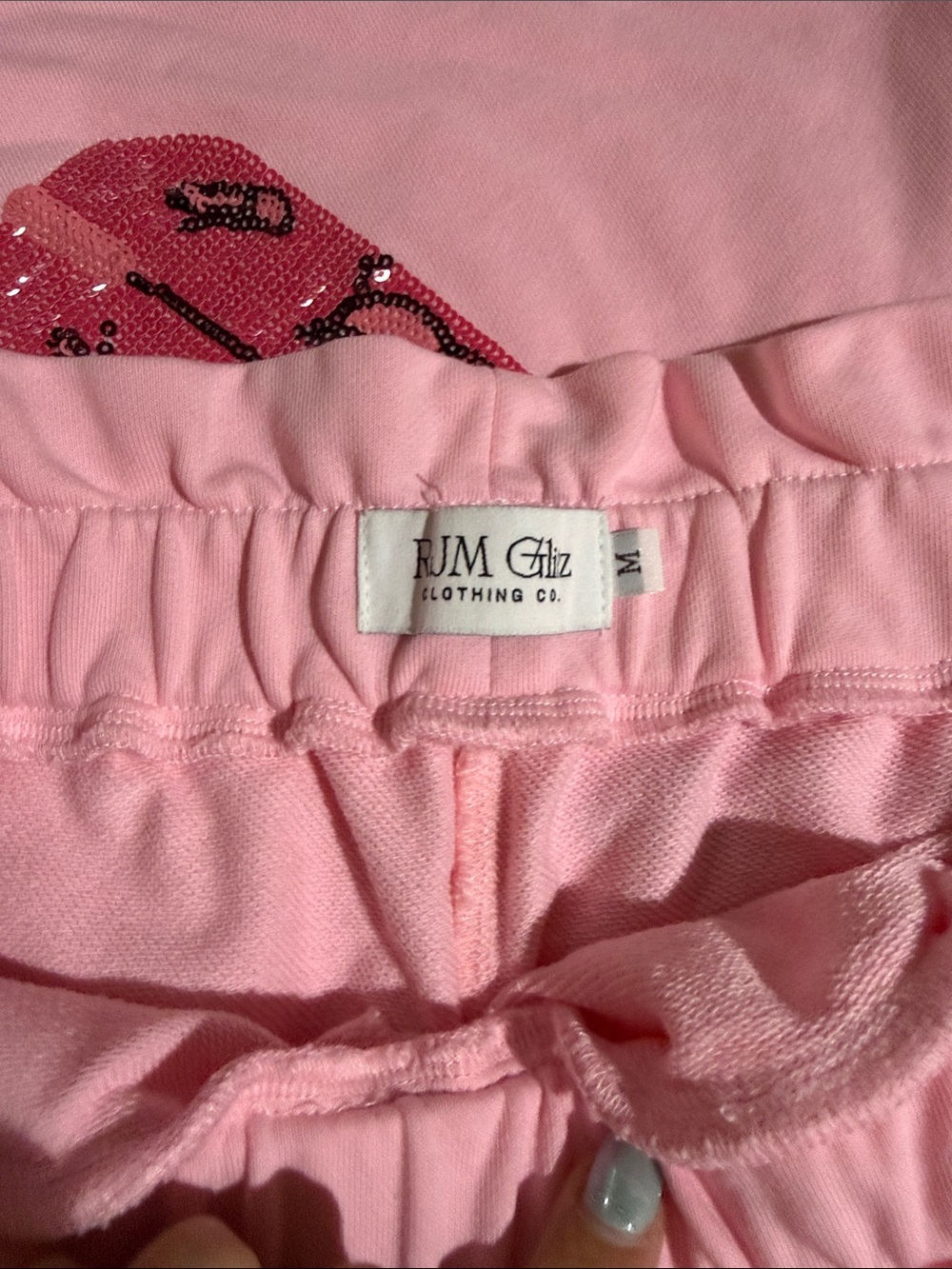 Pink Printed Two-Piece Skirt Set with Cowboy Boot Motif boutique sequinned - Picture 6 of 11